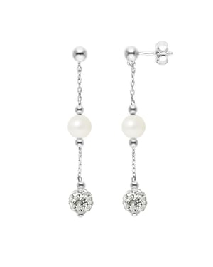 Hangers van witte cultuur kralen en wit kristal zilver 925 - puur kristal