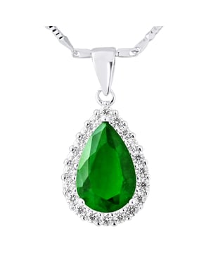Ketting "smaragdgroene kleur" Crystal peer en zirkoniumoxiden zilver 925 - paleis