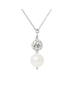Ketting stropdas parel wit zoetwatercultuur en kristal preciosa zilver 925