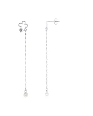 Trefle oor hangers witte cultuur kralen, zirkoniumoxiden en zilver 925 - Vrijheid