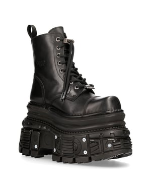 New Rock metalen zwart leren militaire laarzen - MILI083CCT-C4