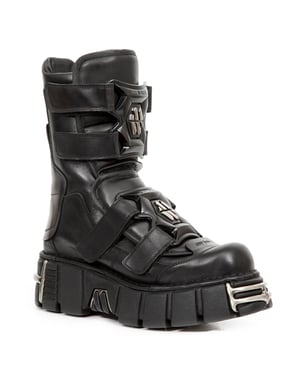 New Rock Punk halfhoge zwarte leren laarzen-M-422-S1