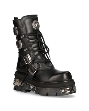 New Rock unisex zwart lederen gotische halfhoge laarzen-373-S4