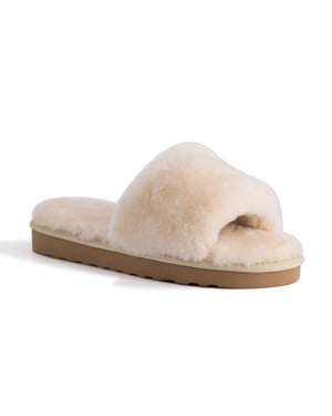 Aus Wooli Australia Womens Schapenvacht Fluff Slide Slippers Cream