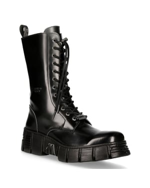 New Rock Boots Leren toren-bikerlaarzen met middelhoge kuit - M-WALL027N-C2