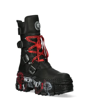 New Rock halfhoge punk lederen laarzen-WALL028B-C1