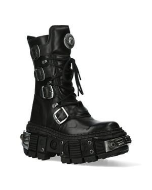 New Rock zwarte halfhoge lederen Goth-laarzen-WALL1473-S11