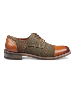 Justin Reess Heren Bruine Leren Tweed Oxford Schoenen - Theon