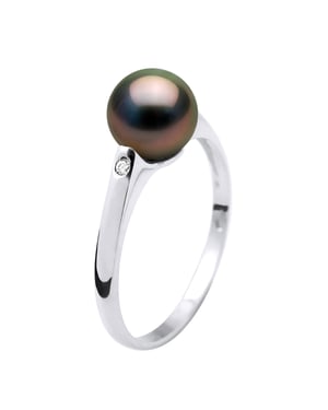 Tahitian Pearl Ring Ronde 8-9 mm en 0020 Cts Diamond White Gold 18 Karaat