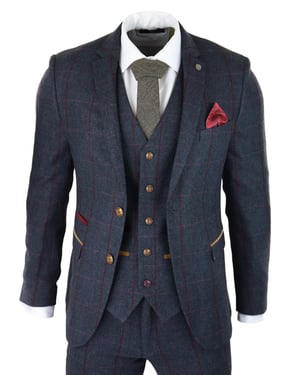 Heren Herringbone Tweed Kostuum 3-delig Marineblauw Peaky Blinders 1920s Tailored Fit