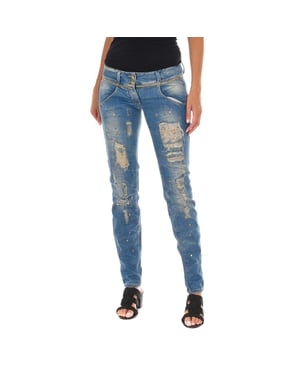 Lange denim broek versleten en gescheurd effect 10DB50128 vrouw
