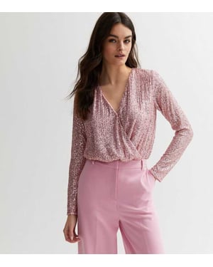 Pailletten Wrap Langste Mouwen Bodysuit