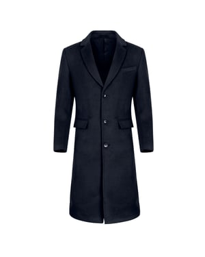 Heren Knielange Winter Wollen Jas Slim Fit Turn-Down Kraag Zakelijke Jassen Blauw