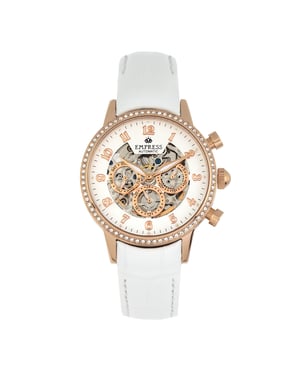 Keizerin Beatrice Automatische Skeletdial Horloge met Leren Band en Dag/Datum