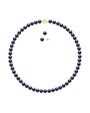 Versiering ketting en oorbellen zoetwater 7-8mm Parels Yellow Gold
