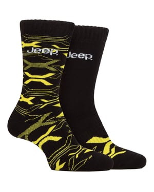 Heren Bamboe Werk Bood Socks | Jeep | Zachte en Ademend Dikke Heavy Duty Gevoerde Sokken, Gebreide Geribbelde Wandelsokken - Zwart / Geel