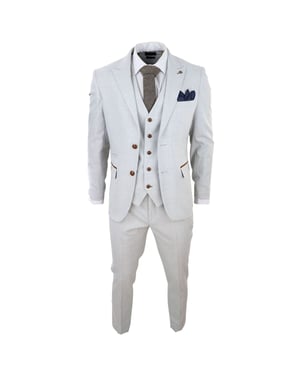 Heren grijs steen 3-delig tweed geruit pak