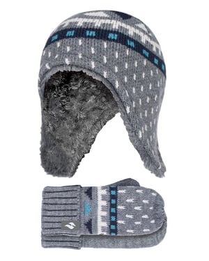 Heat Holders Jongens Nepbont Pom Pom Muts & Wanten - Pebble Melange