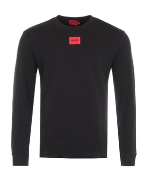 HUGO Logo Patch Duurzame Crew Neck Sweater - Zwart
