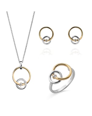 Orphelia 'Antoine' Dames 925 Sterling Zilveren Set: Ketting + Oorbellen + Ring - Zilver/Geelgoud SET-7503/1