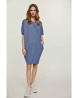 Blauw gemêleerde Batwing-jurk