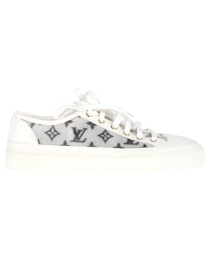 Louis Vuitton Monogram Mesh Accent Lage Sneakers in Wit Leer