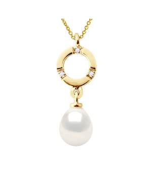 Diamond Pendant 0.010 Cts Gekweekte Pearl Zoetwater 7-8mm White Pear geel goud