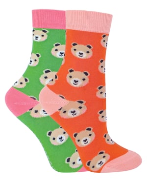 Set van 2 sokken met dierenprint voor meisjes | Miss Sparrow | Casual grappig patroon crew bamboe sokken | Grappige nieuwe sokken voor kinderen - Beren