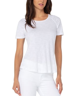 Gesmokt slubgebreid T-shirt met korte mouwen, wit