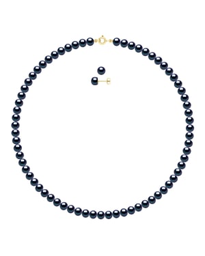 Set bestaande uit: Ketting van echte gekweekte zoetwaterparels semi rond 6-7 mm