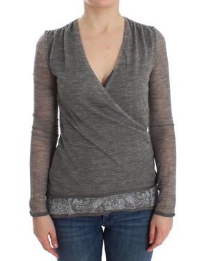 Ermanno Scervino Dames Trui in Grijze Wol Blend Stretch Lange Mouwen
