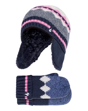 Heat Holders Pom Pom Trapper Muts en wanten voor meisjes - Marine