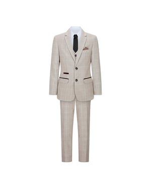 3-delig beige tweed geruit vintage retro pak voor jongens