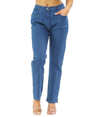 MYT Damesjeans met elastische taille aan de zijkant in blauw