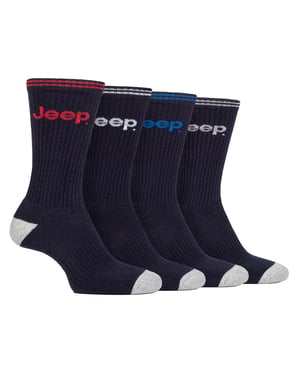 Heren Sport Crew Sokken | Jeep | 4-Pack Katoenen Hardloopsokken met Verstevigde Hak en Teen - Marineblauw