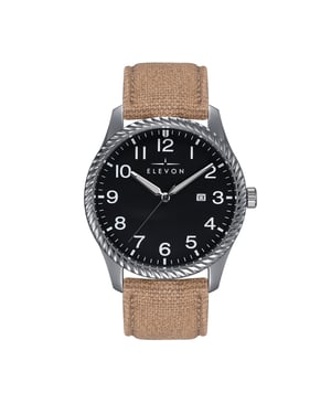 Elevon Crosswind-horloge met leren band en canvasbekleding met datum