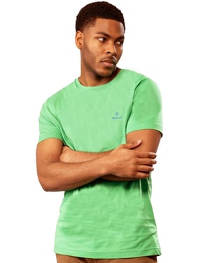 Gant heren T-shirt met ronde hals en contrasterend logo - Groen