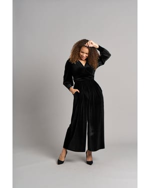 Ava jumpsuit van fluweel - Zwart