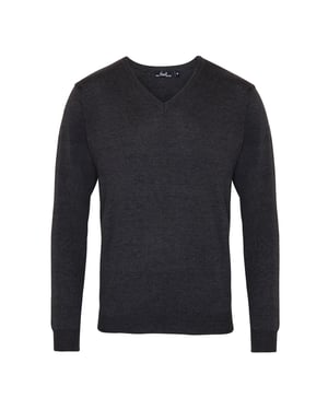Premier Heren Gebreid Katoen Acryl V Hals Sweatshirt (Houtskool)