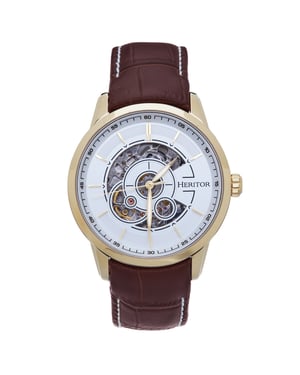 Heritor automatisch Davies semi-skelet lederen band horloge