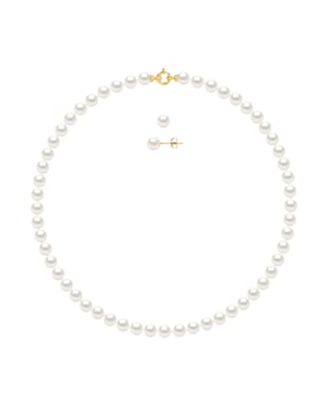 Versiering ketting en oorbellen zoetwater 7-8mm Parels Yellow Gold