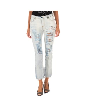 Lange denim broek met rechte zoom gesneden 10DB50255 vrouw