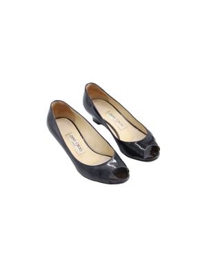 Jimmy Choo 'Baxen' Peep-toe Wedges in Zwart Glanzend Leder