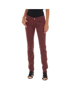 Lange jeansbroek met smal gesneden zomen 10DBF0475-B088 vrouw