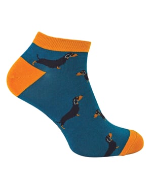 Mr Heron - BamboeAnimal Trainersokken voor heren - Sausage Dog (Groenblauw)