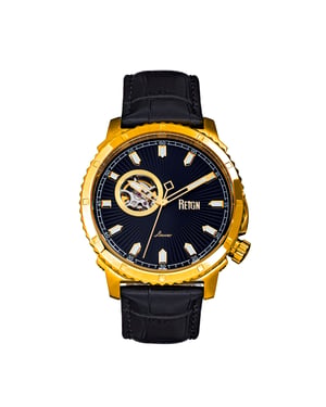 Reign Bauer automatisch semi-skelet lederen band horloge
