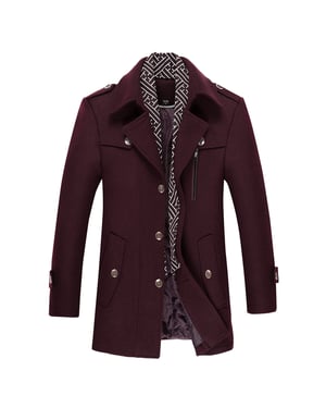 Heren winter verdikte effen kleur revers casual wollen jas met gestreepte kraag Kameel Bordeaux