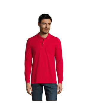 SOLS Heren Perfect Effen Piqué Poloshirt met Lange Mouwen (Rood)