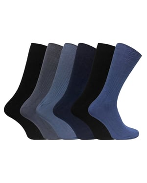 Set van 6 geribbelde, ademende herensokken van 100% katoen - Zwart / Marine / Grijs