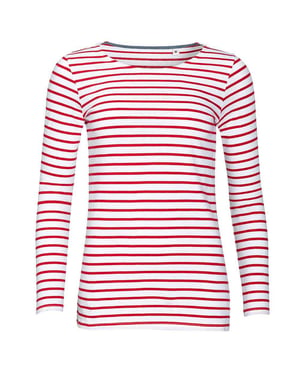 SOLS Dames/Dames Marine Gestreept T-shirt met Lange Mouwen (Wit/rood)